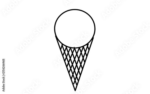 Single Scoop Ice Cream Cone Line Drawing Black and White