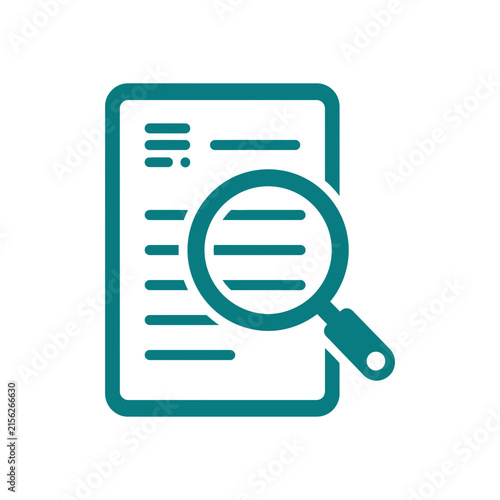 Magnifying glass over document icon isolated