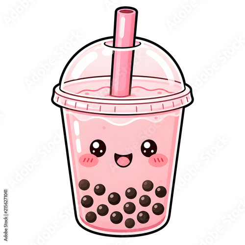 Cute Kawaii Bubble Tea Boba Drink isolated cutout on transparent background