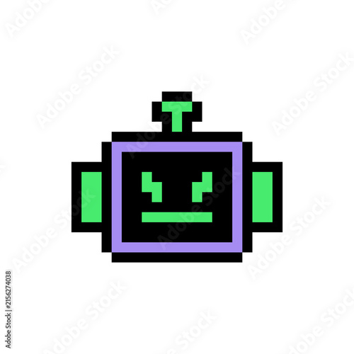 Pixel Art Robot Head Icon Retro 8 Bit Video Game Cyber Character Design