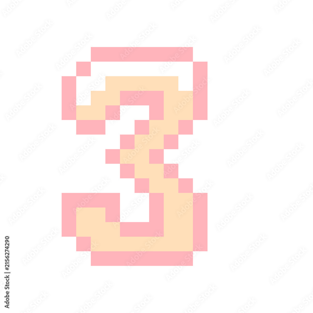 Fototapeta premium Charming Pixel Art Number Three Isolated Retro Digital Design Element