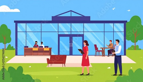 Modern glass conservatory with people enjoying sunny day.