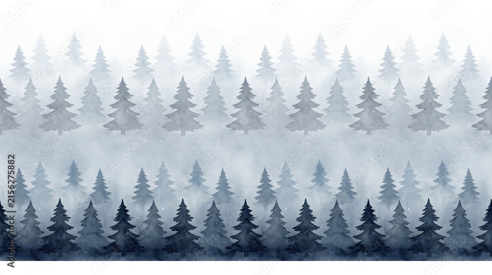 Fototapeta premium Seamless pattern with foggy spruce forest. Fir trees isolated on white background.