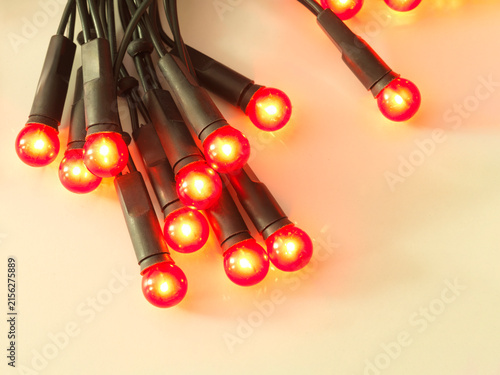Christmas led garland on a white background, closeup of photo