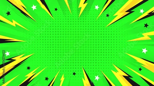 greenscreen background with dots and stars lightning comic style video animated gif