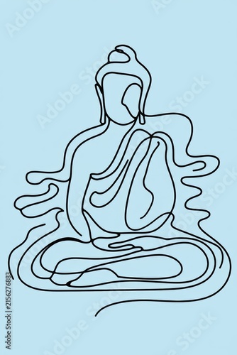 Minimalist Buddha Line Art on Blue Background