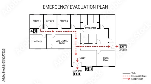 Emergency Evacuation Plan Diagram Showing Exit Routes and Room Layout