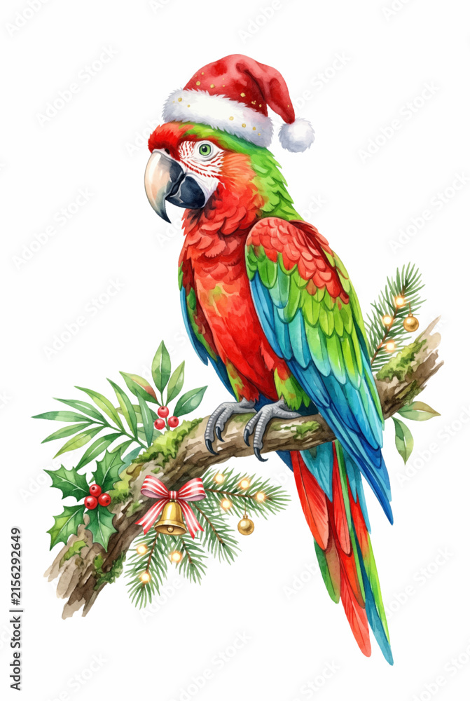 Obraz premium Tropical Parrot Wearing Santa Hat.svg