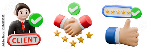 3D Customer Success Icon for Customer Support, Help Center and Contact Us Isolated on White Background Concept Element Design