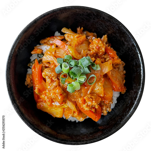 Obraz na płótnie 豚キムチ丼 自家製手作りの切り抜き スタミナ丼ご飯もの食材素材