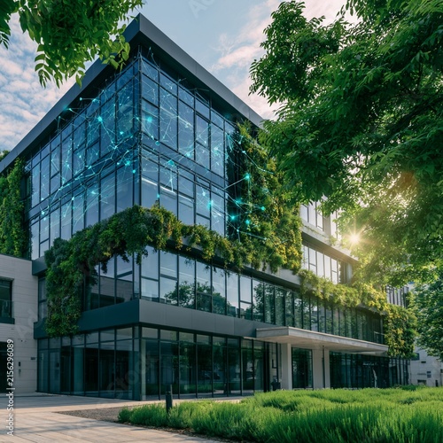 Modern Sustainable Office Building with Green Architecture and Smart Technology