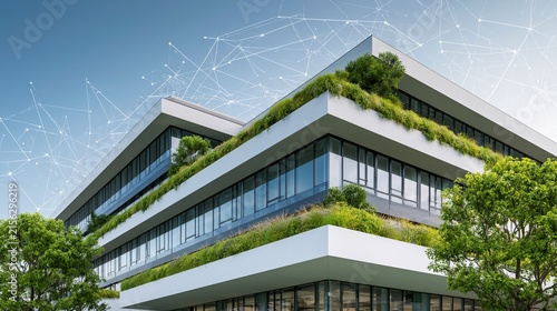 Modern Sustainable Office Building with Green Architecture and Smart Technology