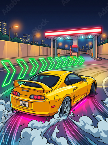 yellow car goes to petrol