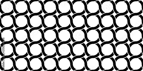 Seamless vector pattern with black overlapping circle chain link motifs on a white background