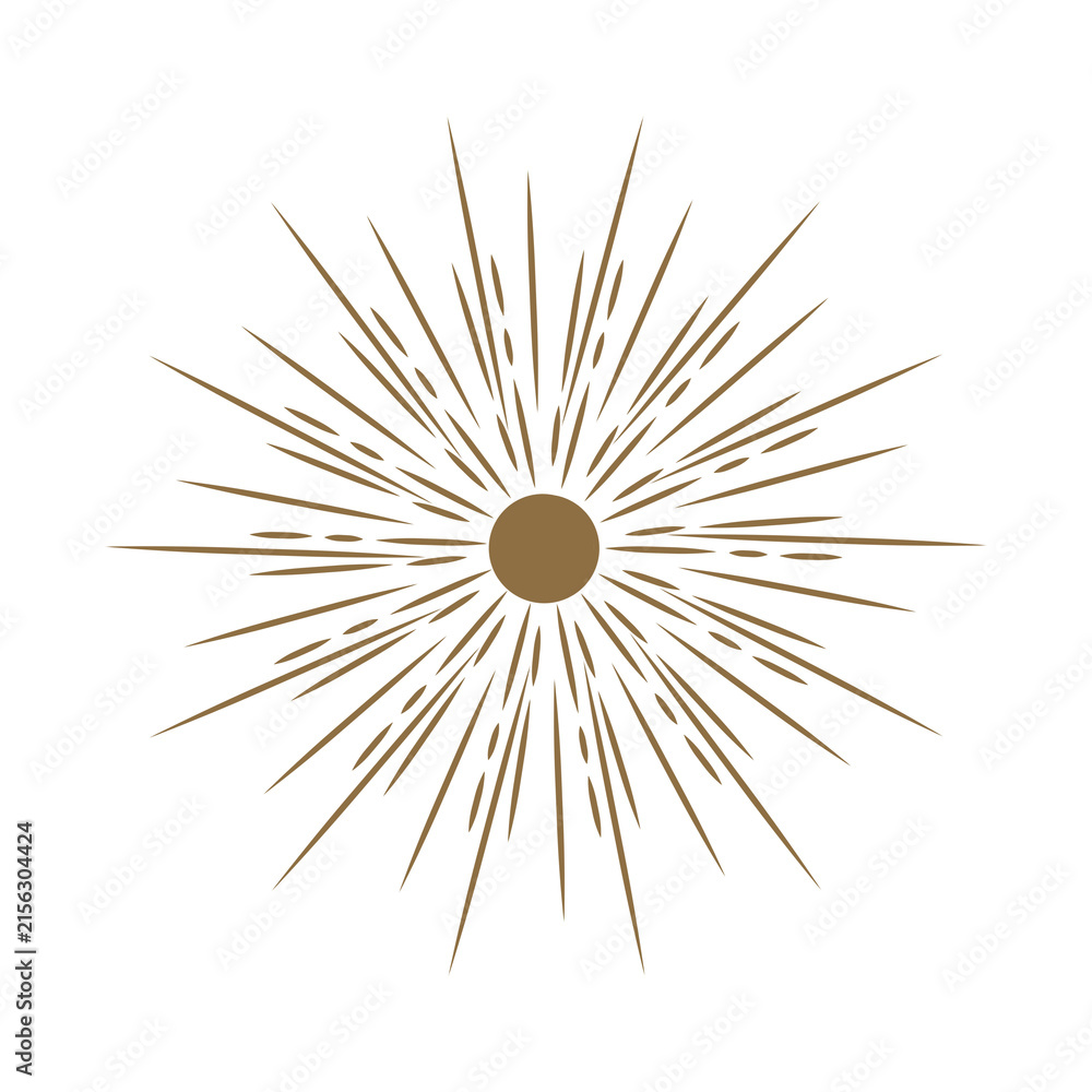 Obraz premium Vintage Gold Sunburst Radiant Starburst on Black Background