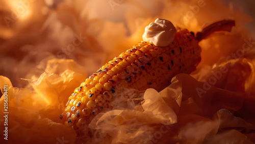 Roasted Corn Cob with Butter Topping and Smoke