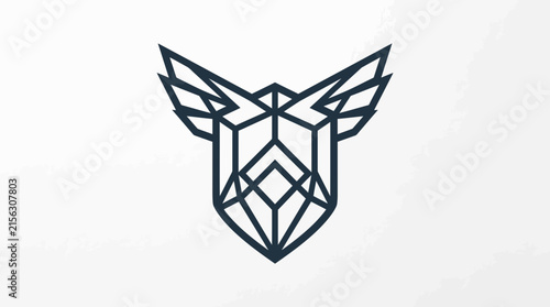 Geometric wolf head line art logo design.
