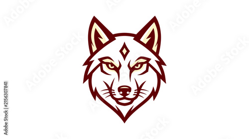 Geometric wolf head outline with tribal details.
