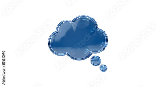 Thought bubble shaped like a glossy dark blue glass cloud rendered as an isolated PNG with transparent background