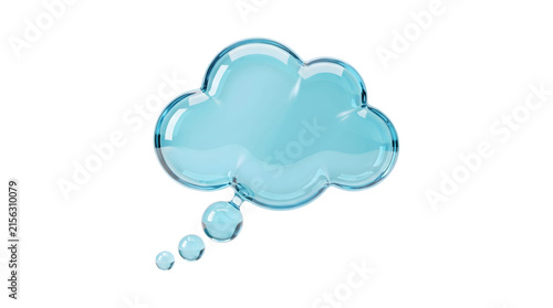 Thought bubble shaped like a glossy blue glass cloud rendered as an isolated PNG with transparent background