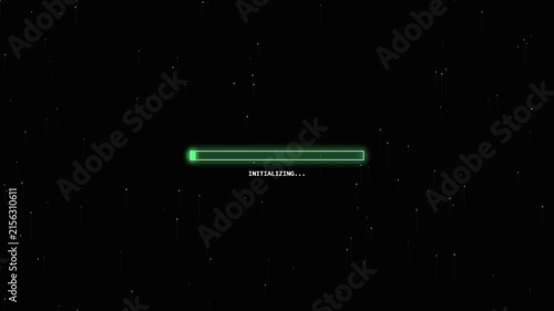 Green loading bar with initializing text on a black background with transparent background progress bar