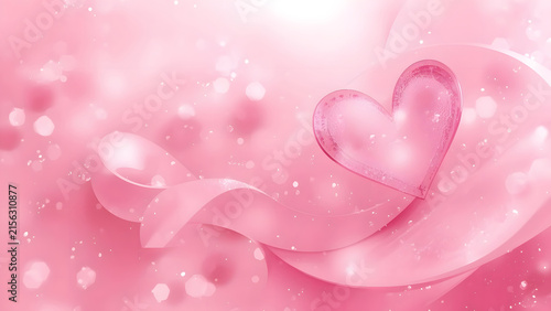 Sparkling Pink Heart on Flowing Ribbon with Bokeh Lights - Romantic Background for Valentine's Day, Love, and Celebration