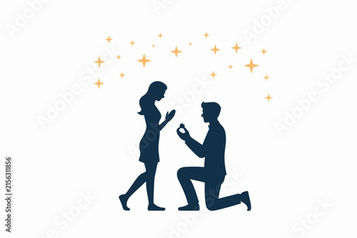 Foto Man proposing to woman with engagement ring, romantic marriage proposal concept