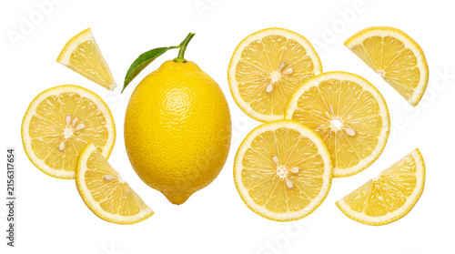 Quadro su tela Whole lemon and sliced yellow citrus png isolated on transparent background