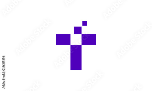 Letter T logo with tech pixels in a flat vector design style.