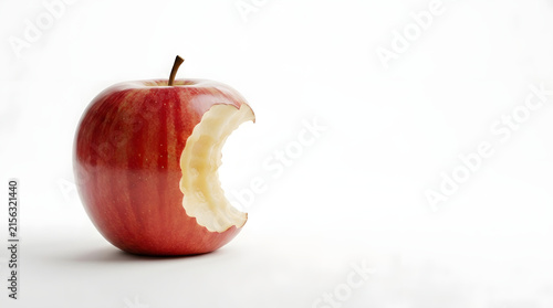 Bitten red apple on clean background
