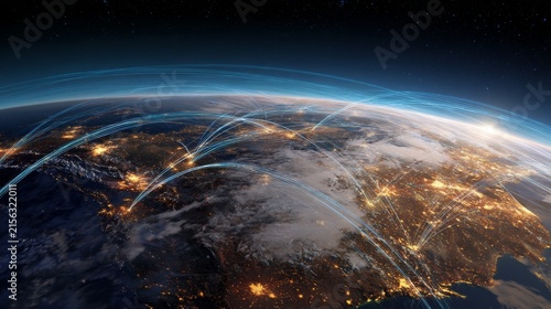 Earth in space with blue lines connecting salt lake city to cities around the world for global travel, international business, worldwide communication, and global connectivity