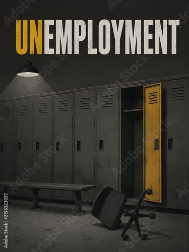 Unemployment crisis concept with empty lockers and broken office chair