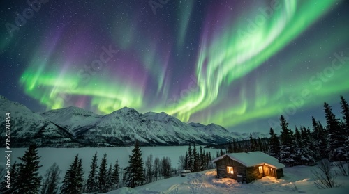 Aurora borealis snowy landscape