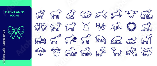 Baby lamb icon set vector cute farm animal symbols line style