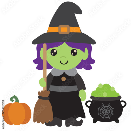 Halloween cute witch vector cartoon illustration