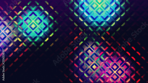 Cuadro en lienzo Abstract dark background featuring a grid of recessed square shapes with vibrant