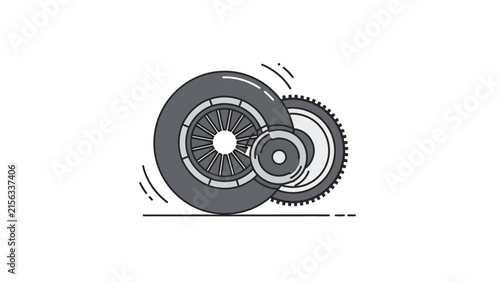 Car Tire and Mechanical Gear Vector Illustration