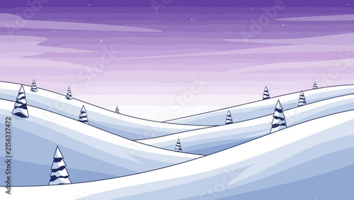 Winter Snowy Landscape Vector Illustration