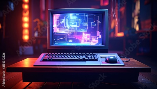 Retro computer on a desk indoors.
