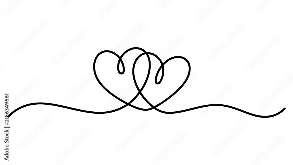 Fototapeta premium Continuous single line drawing of two connected hearts 