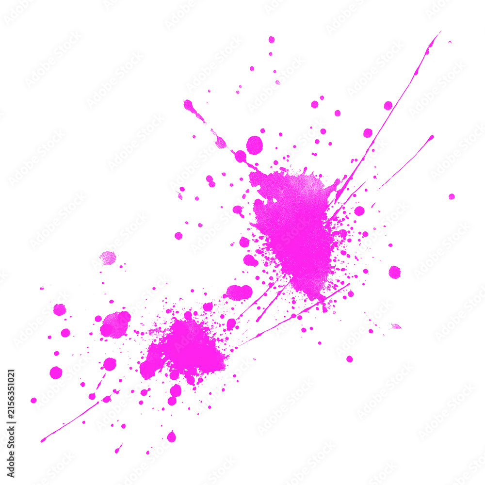 Naklejka premium Bright pink paint splatter isolated on white background for creative graphic design projects.