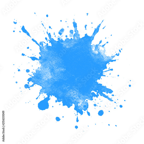 Bright blue watercolor paint splash isolated on a clean white background