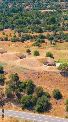 Vertical video. Kilitbahir, Turkey. Mecidiye Bastion, earth-covered Ottoman fortress with stone walls and cannon emplacements, aerial drone view over the Dardanelles Strait. Aerial View, Point of int