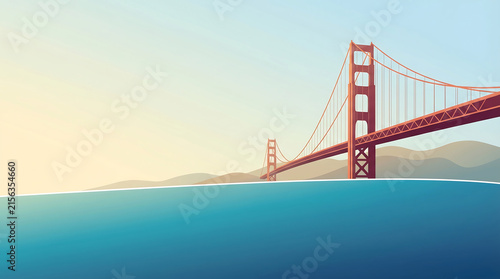 Minimalist Golden Gate Bridge Vector Illustration San Francisco