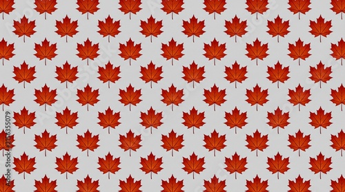 Red Maple Leaves Pattern Repeating on Light Gray Background. Autumn Foliage Design, Seasonal Texture, Decorative Motif