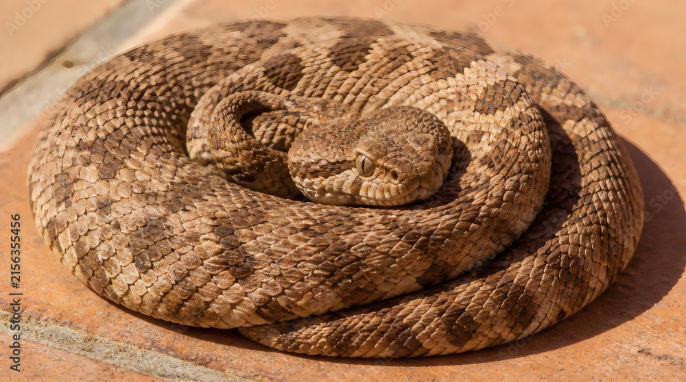 Fototapeta premium Desert Viper Coiled Tightly on Textured Ground