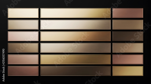 Luxury Metallic Brushed Gold and Bronze Material Swatches Grid on Dark Background