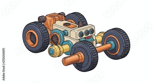 Colorful toy construction vehicle set isolated.
