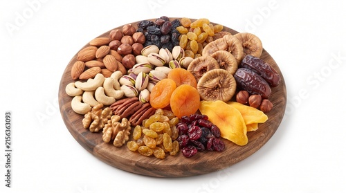 Assorted Dry Fruits and Nuts Isolated on White Background