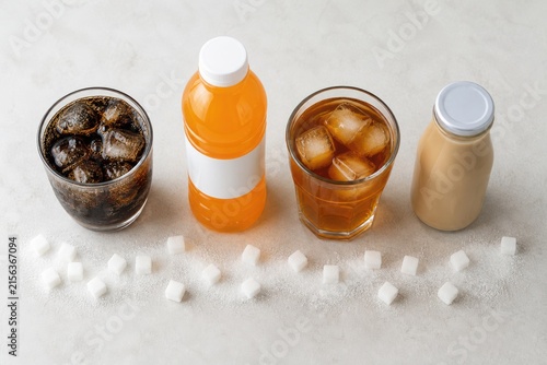 Common Sweetened Drinks with Sugar Awareness Concept